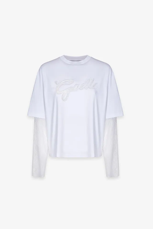 Gaelle Paris GAABW09343 t-shirt bianco jersey pizzo