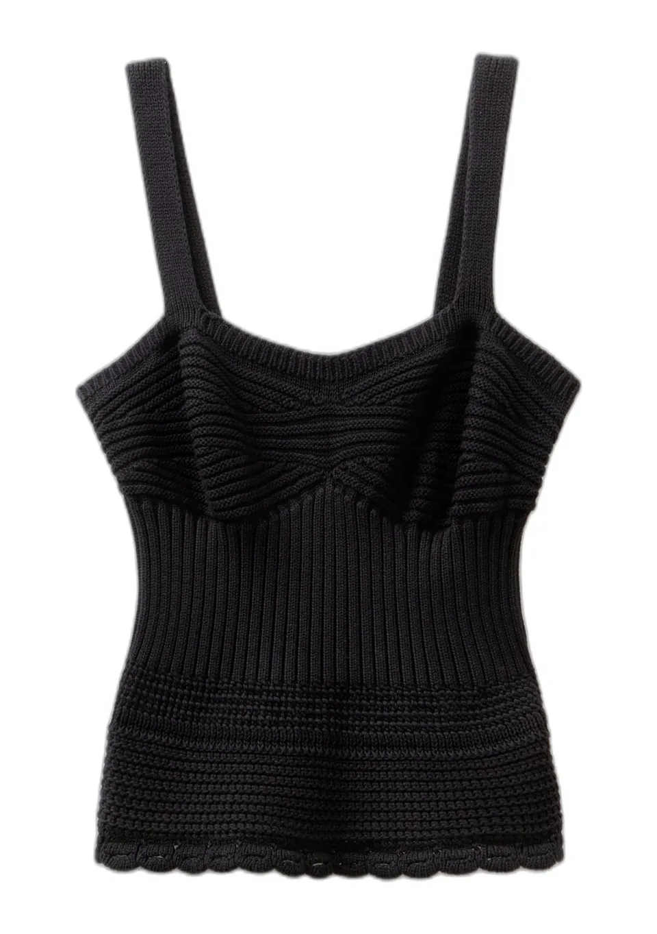 Benetton Maglieria Top Donna Spalline Punto Maglia Nero