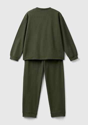 Benetton 3dke0p073 Pigiama Bambino Verde Stampa Logo