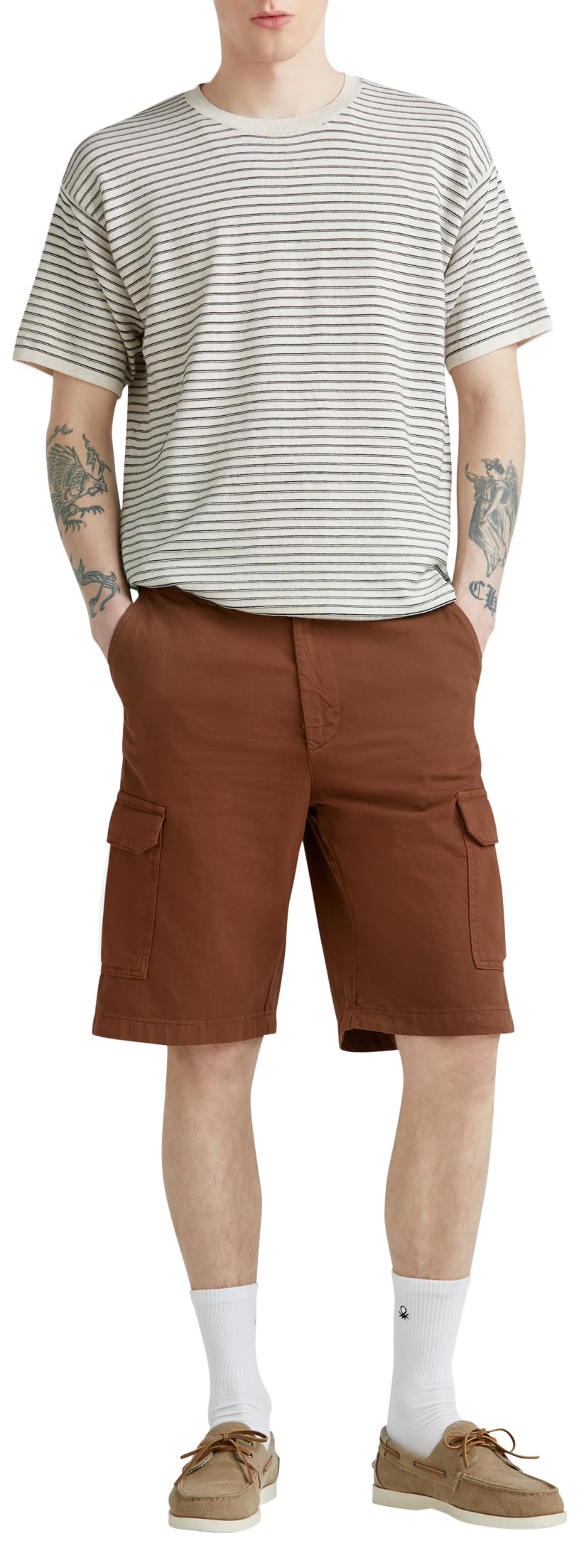 Benetton Pantaloncini Uomo Blu in Cotone Lino Worker