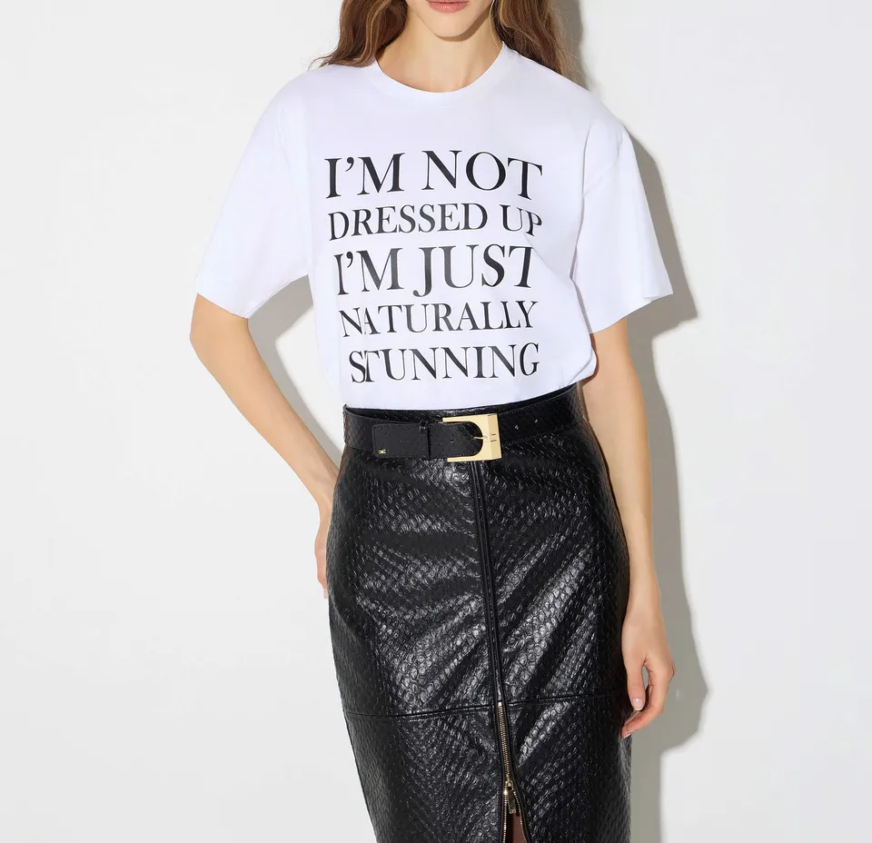 Elisabetta Franchi MA03A66E2 T-Shirt Gesso Stampa Cotone