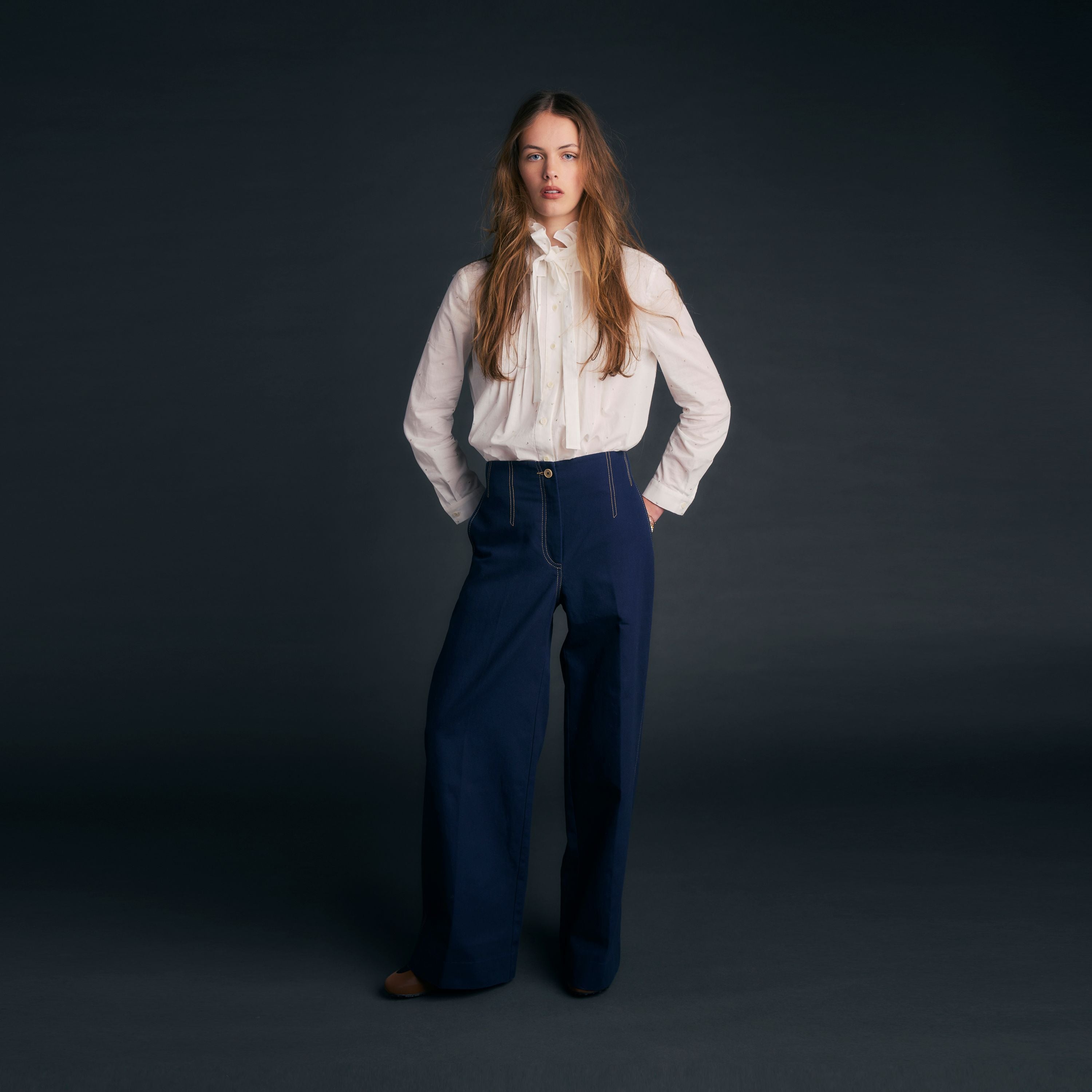 Karen Walker Chevalier Pants pantaloni Navy gamba larga
