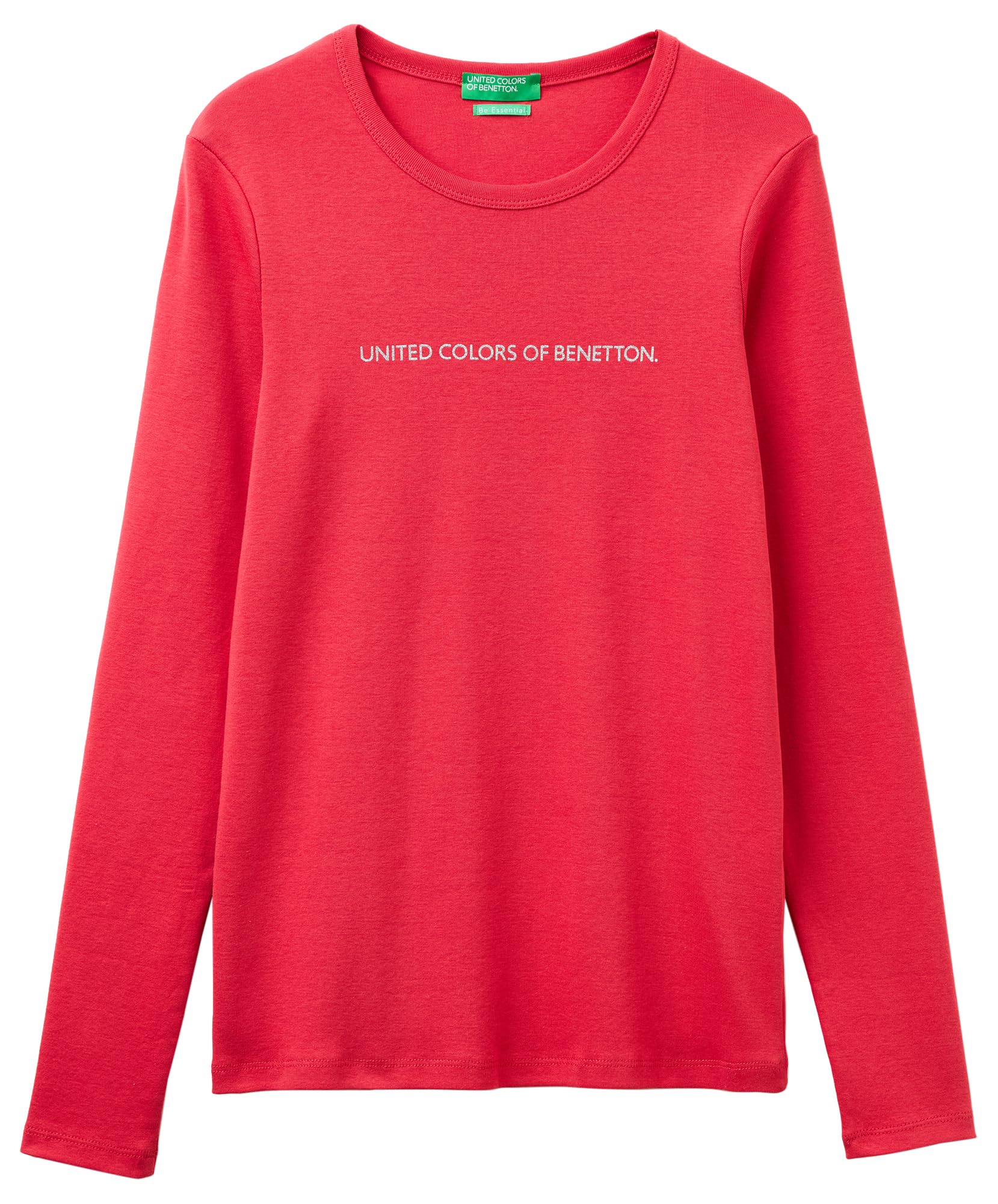 Benetton T-Shirt 3ga8e16g0 Donna Rossa Manica Lunga Glitter