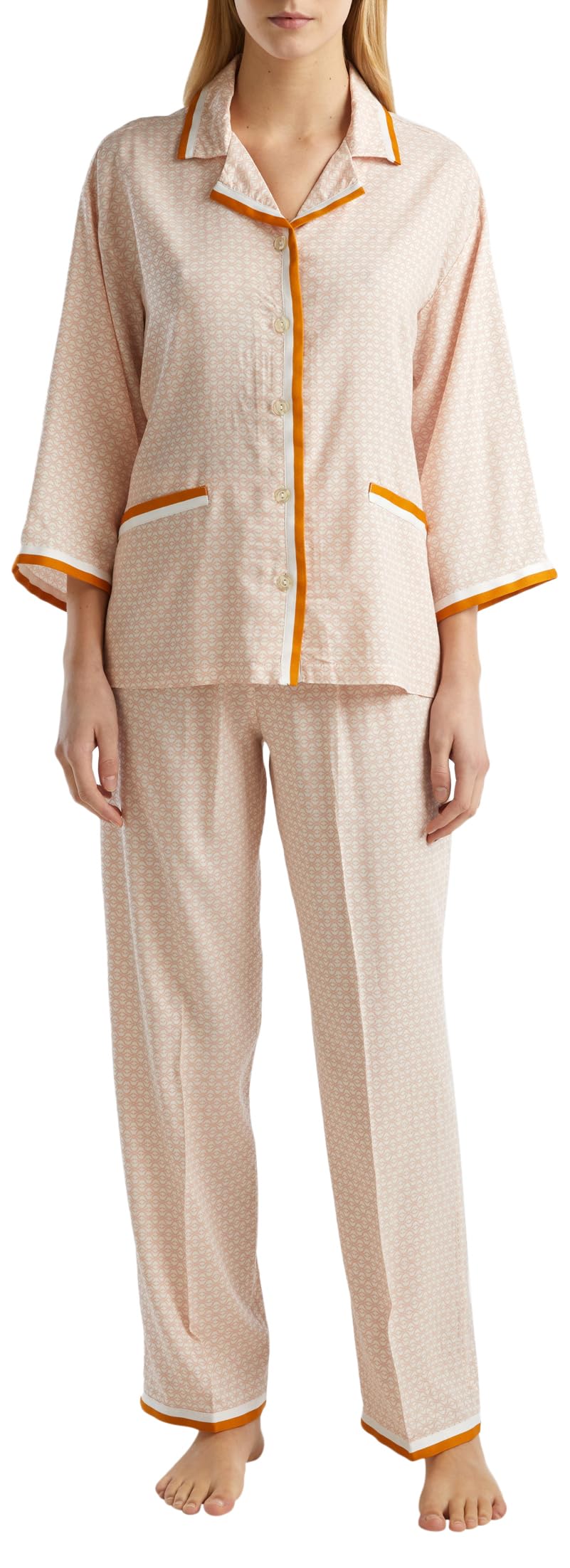 Benetton 41hh3p00e Pigiama Donna Rosa Pastello Viscosa
