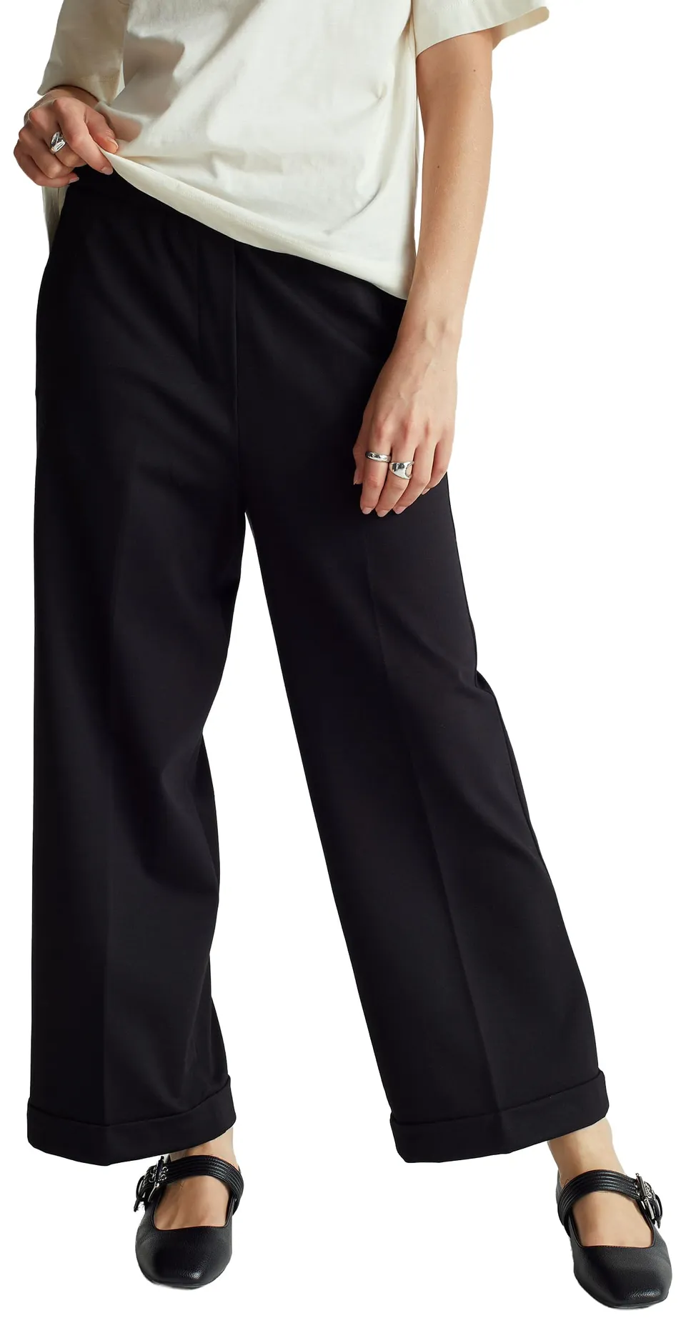 Benetton Pantaloni Donna Interlock Gamba Dritta Nero