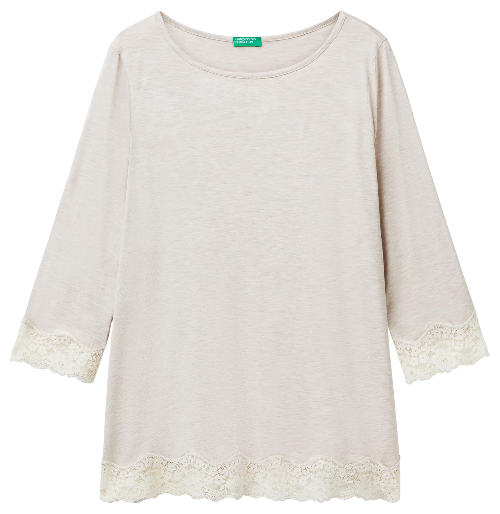 Benetton 3z123m07e maglia pigiama donna S pizzo beige