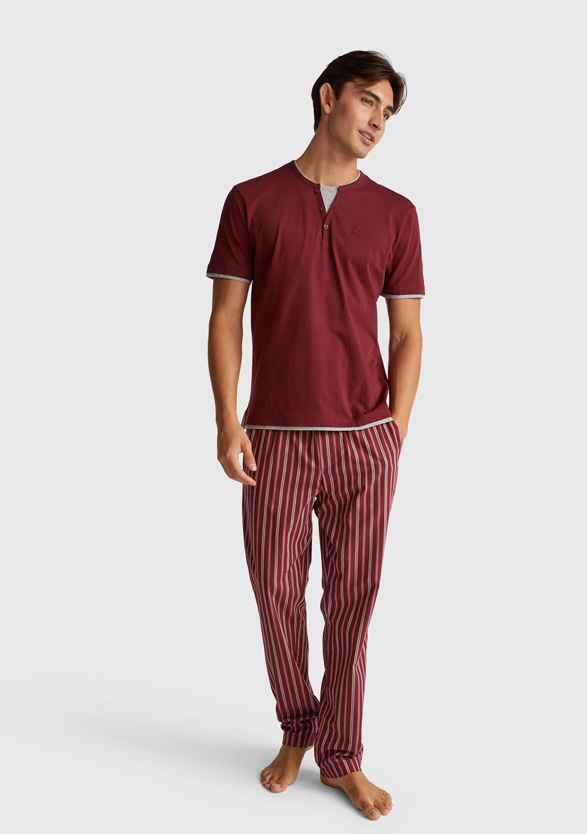Benetton Pantalone Pigiama Uomo Tela Rosso Taglia S