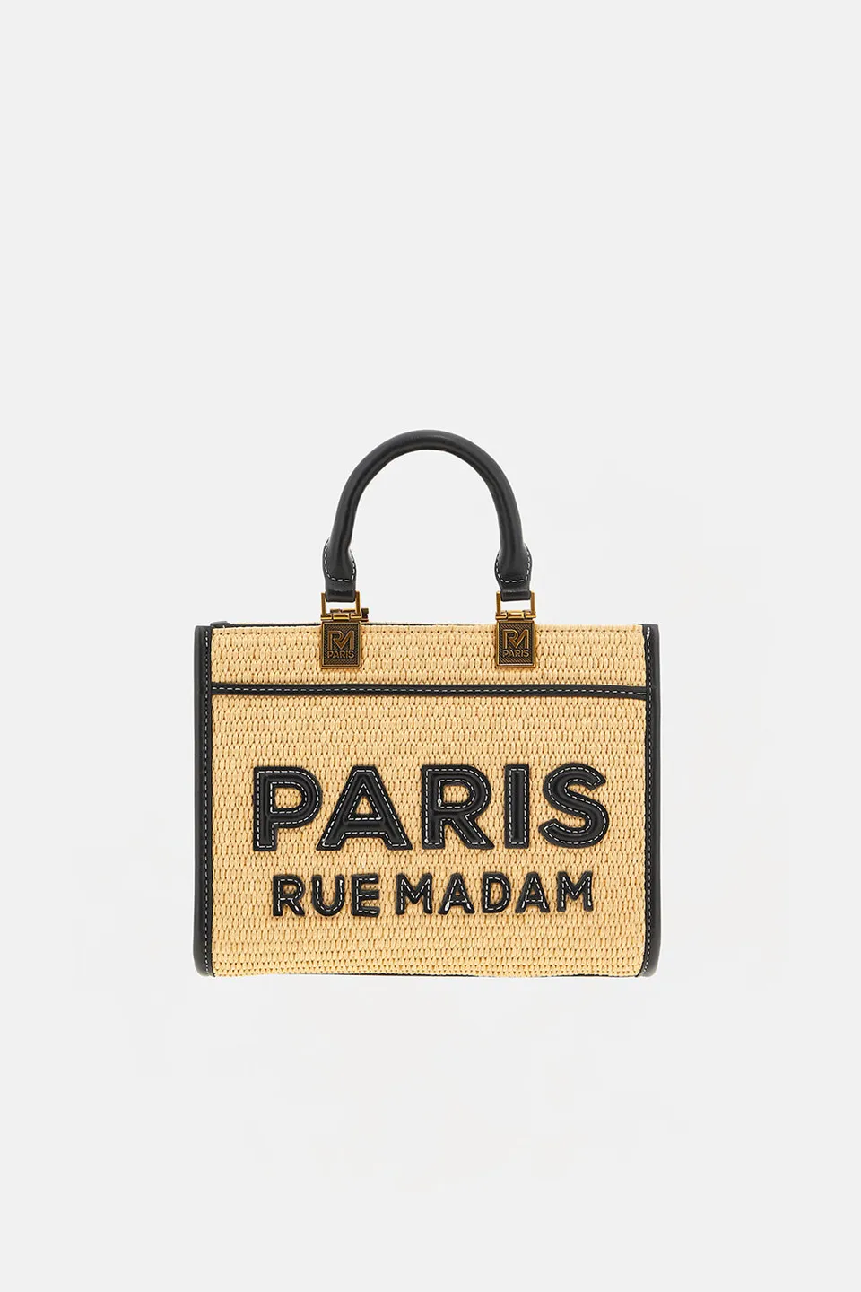 Rue Madam Iconique tote bag donna paglia black mini