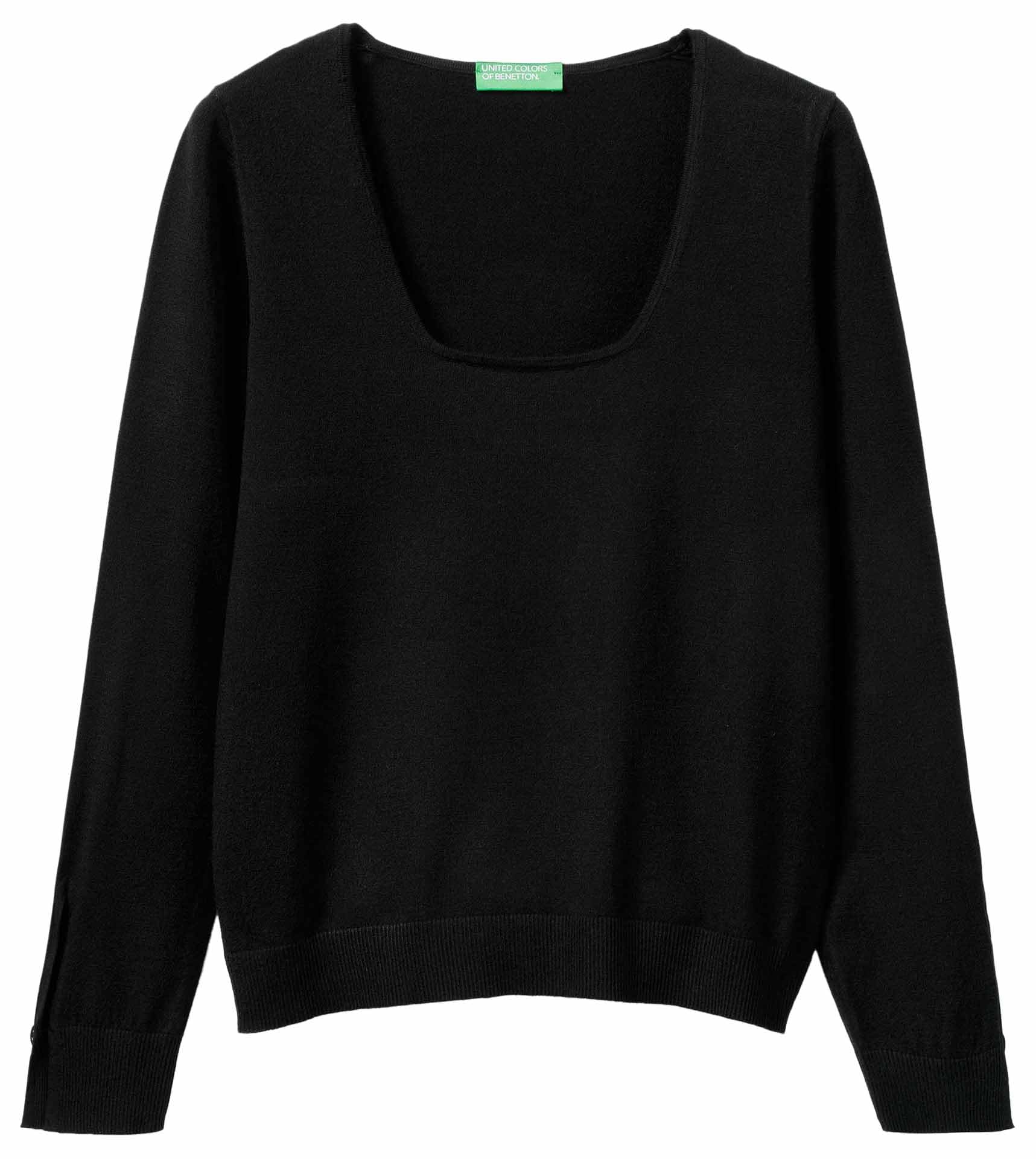 Benetton Maglieria 1w2ad10e5 Maglione Nero scollo quadrato