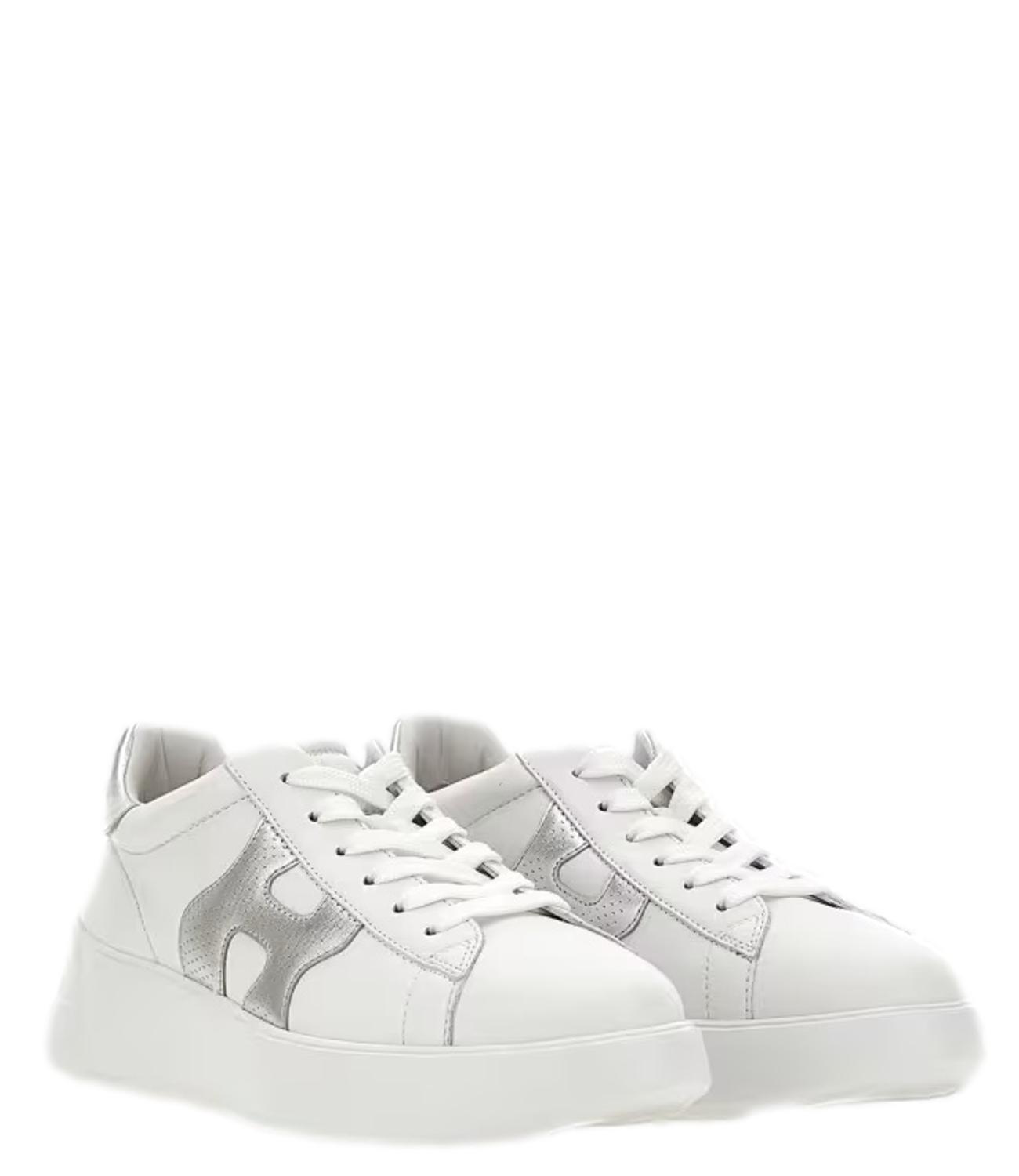 Hogan Rebel H562 Sneakers Donna Bianco Argento nappa
