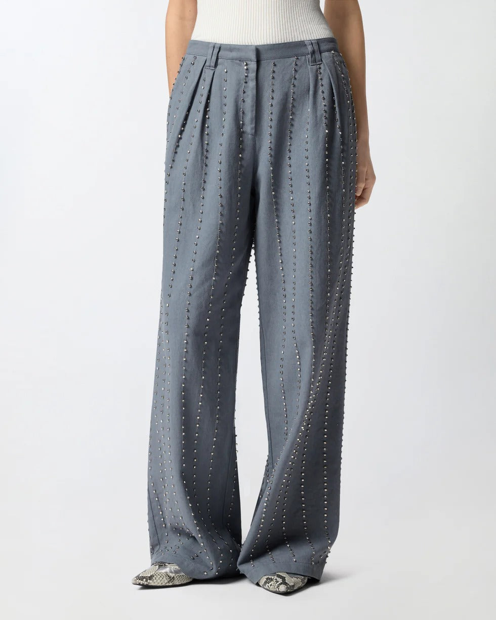 Pinko 106239 A324 Penny Pantalone Donna Grigio Righe Strass
