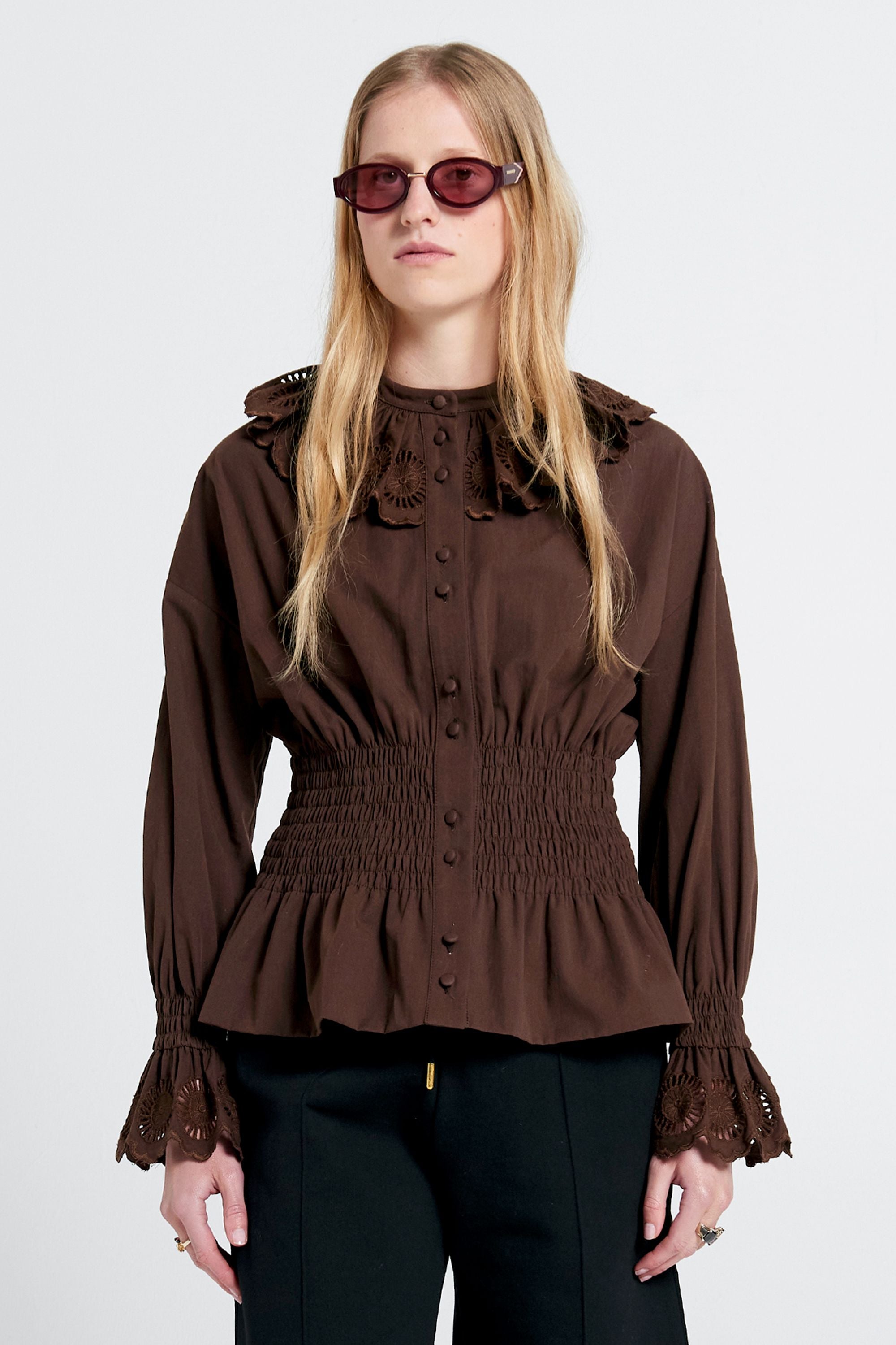 Karen Walker Treasurer Camicia Cioccolato Cotone Organico