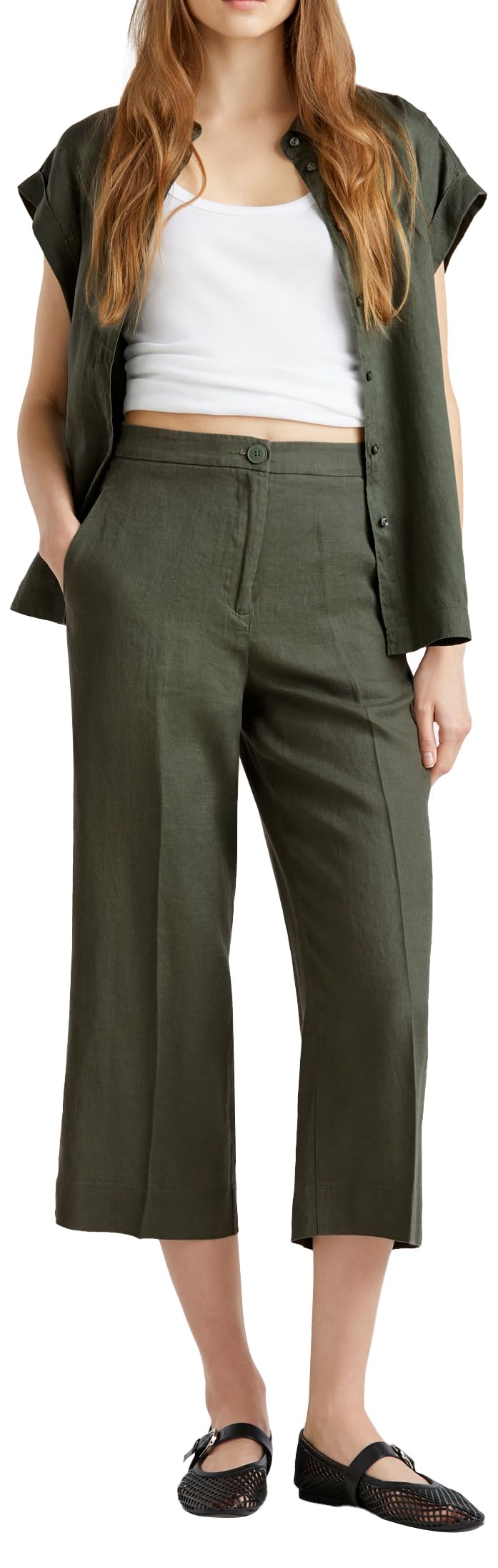 Benetton Pantaloni 4AGHDF08M Pantalone Donna Lino Beige
