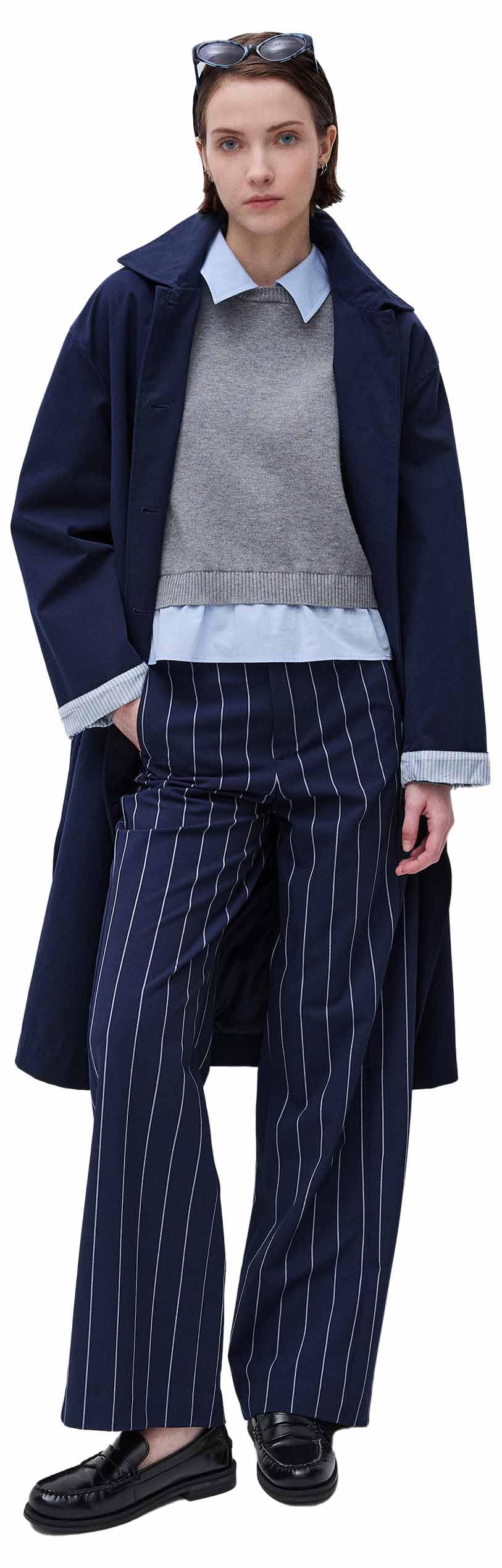 Benetton Pantaloni Gessati Donna 38 Gamba Larga