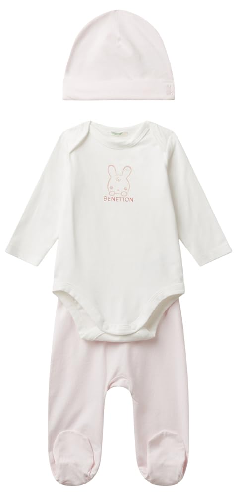 Benetton Set Body Pantalone Berretto Neonato Jersey Coniglietto