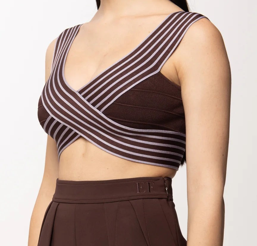 Elisabetta Franchi TK44S61E2 top donna cacao lilla righe