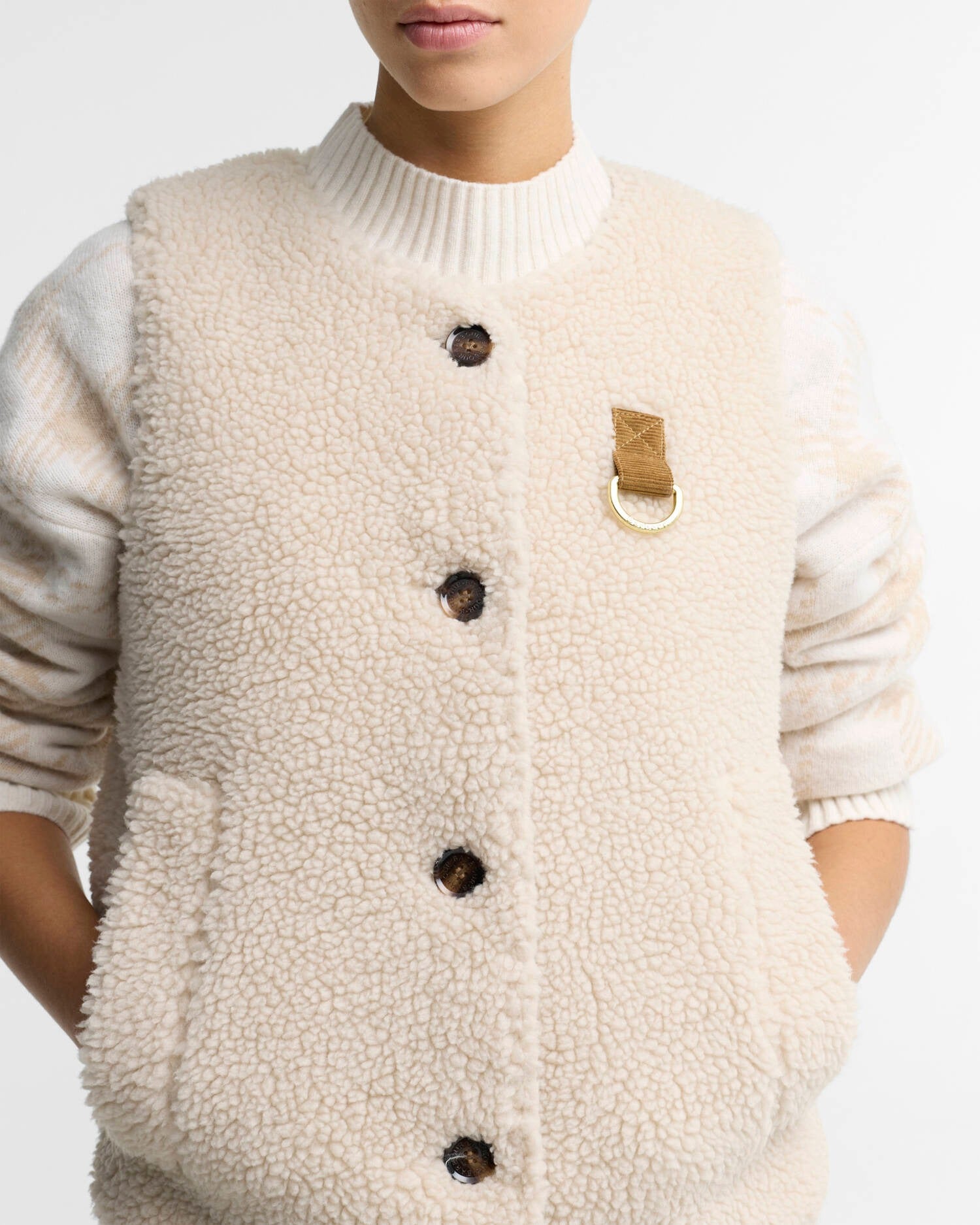 Barbour Bowes LGI0228 gilet donna ecru pile teddy