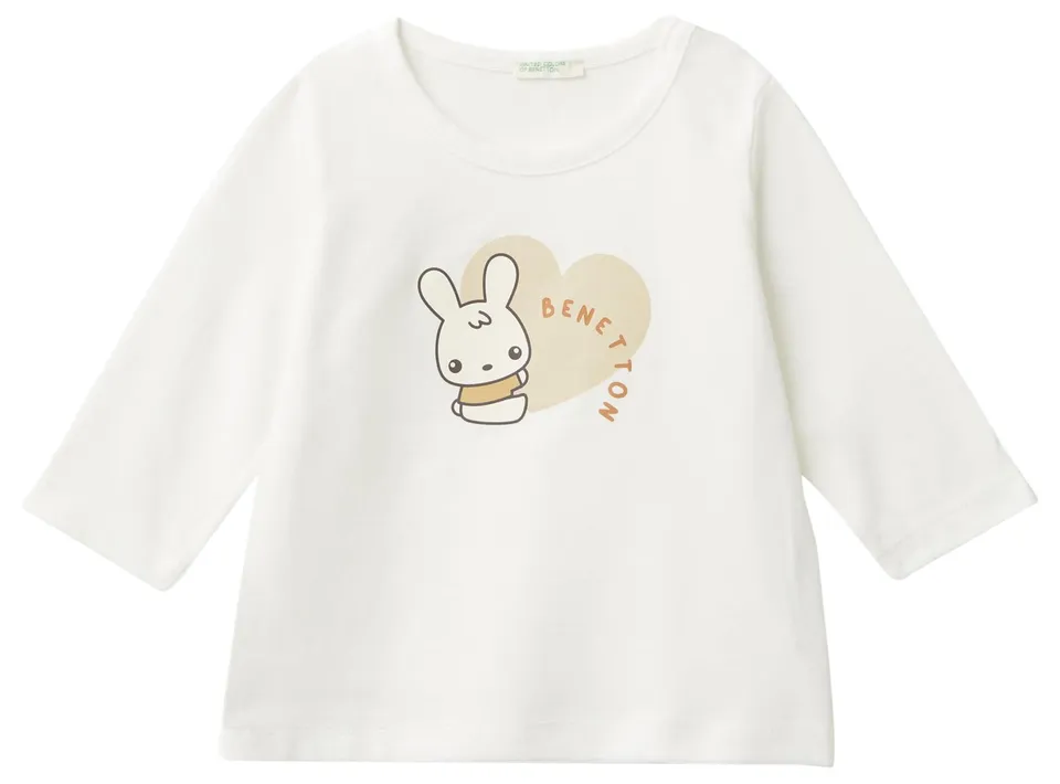 Benetton T-shirt bimbo manica lunga 74 bianco cotone