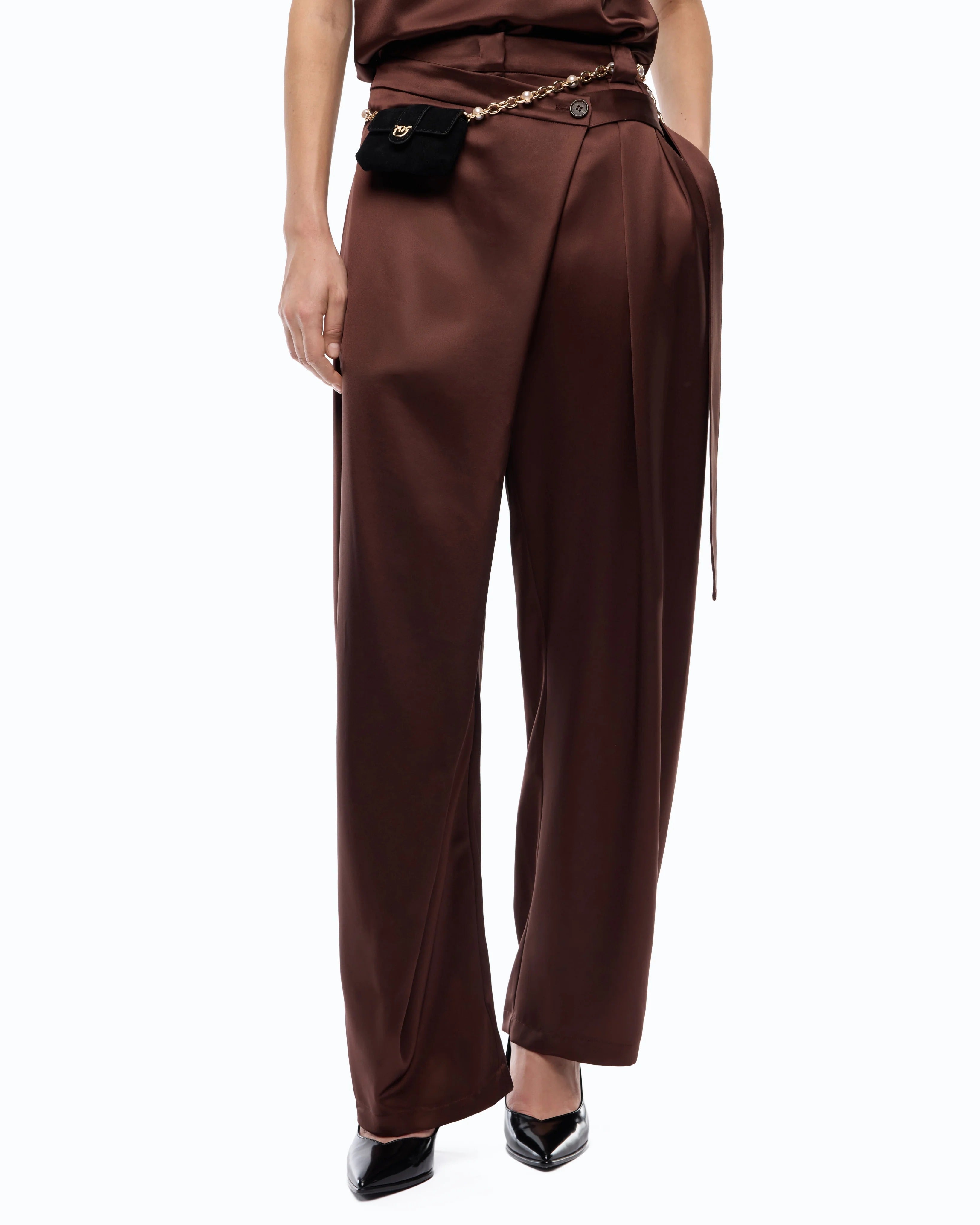 PINKO 105570-A3GB pantalone satin cioccolato dritto