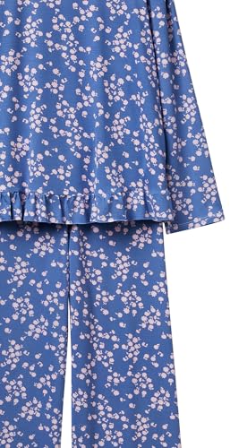 Benetton Set Pigiama Donna Viscosa XS Blu Ruches