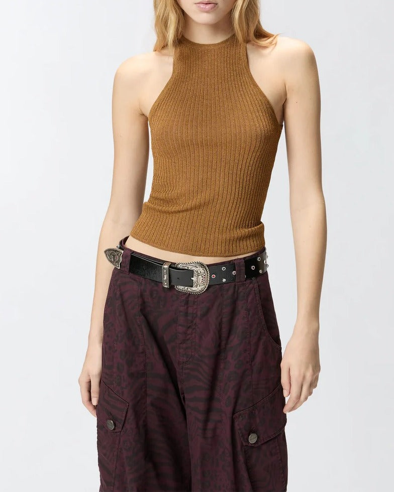 Pinko Linum Shiny 106884 A3BD Top bronzo lurex slim