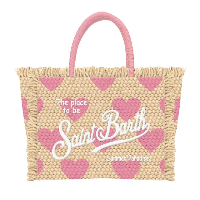 MC2 Saint Barth Colette Borsa Paglia Hearts Beige Rosa