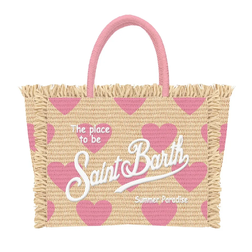 MC2 Saint Barth Colette Borsa Paglia Hearts Beige Rosa