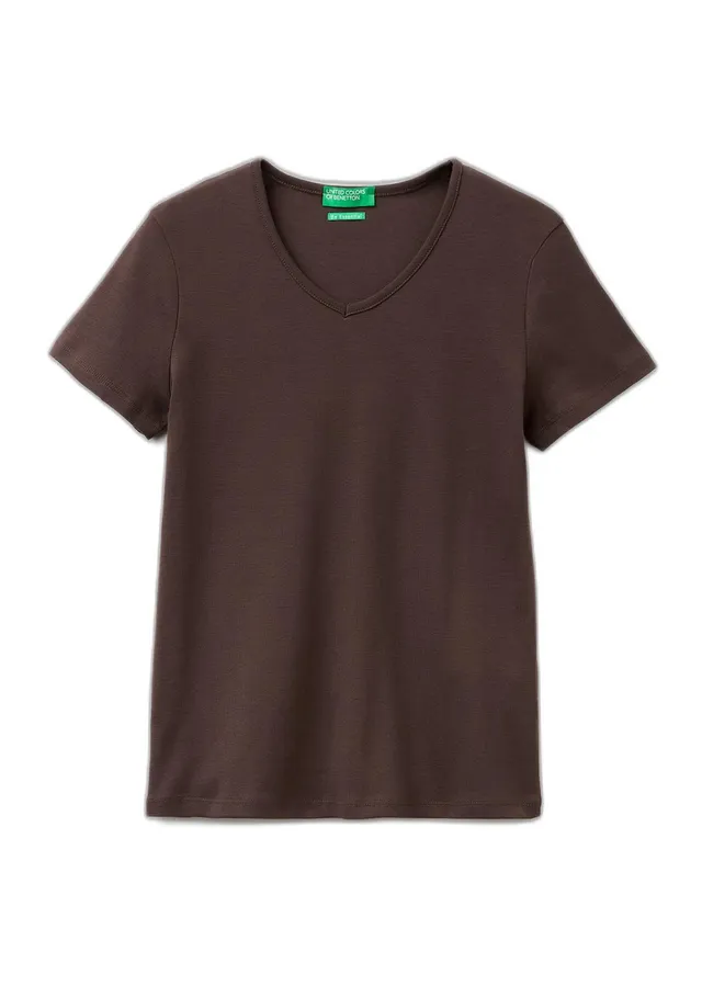 Benetton 3ga8d4029 T-shirt donna marrone XXS scollo V