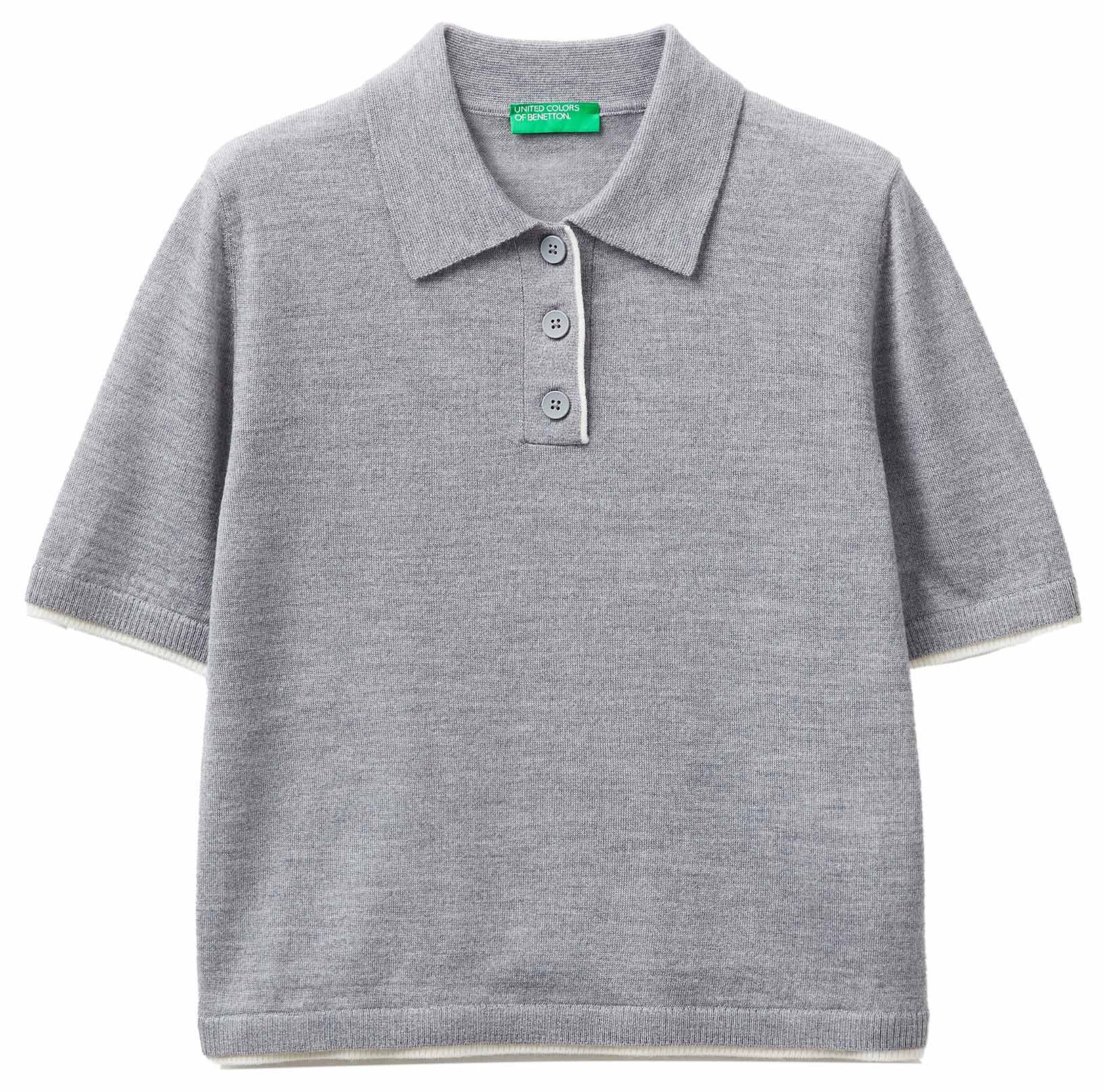 Benetton 11ahd301j Maglia Polo Grigia Lana Extrafine