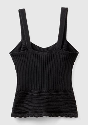 Benetton Maglieria Top Donna Spalline Punto Maglia Nero
