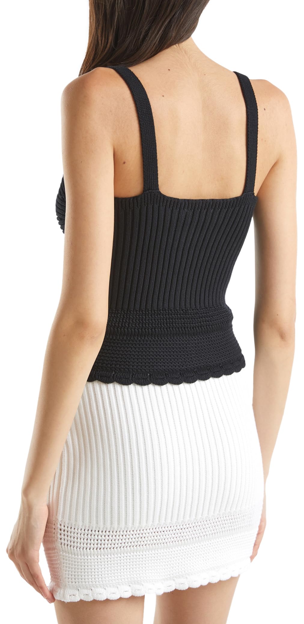 Benetton Maglieria Top Donna Spalline Punto Maglia Nero