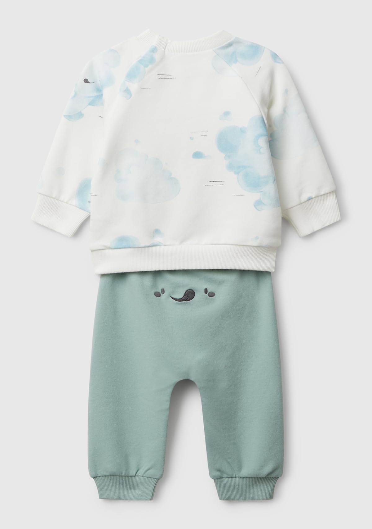 Benetton Bimbo Tuta Felpa Bianco 2 Pezzi Ricamo Orecchie